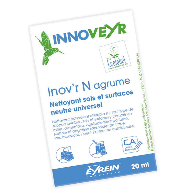 INOV'R N AGRUME - Carton 250 doses - Nettoyant sols et surfaces neutre -ECOLABEL